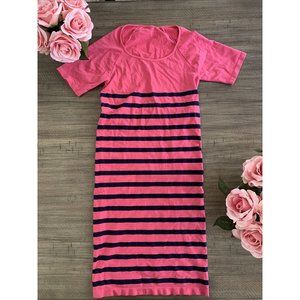 Tees By Tina Pink Navy Short Sleeve Dress One Size Fits Most Stretch Striped NEW